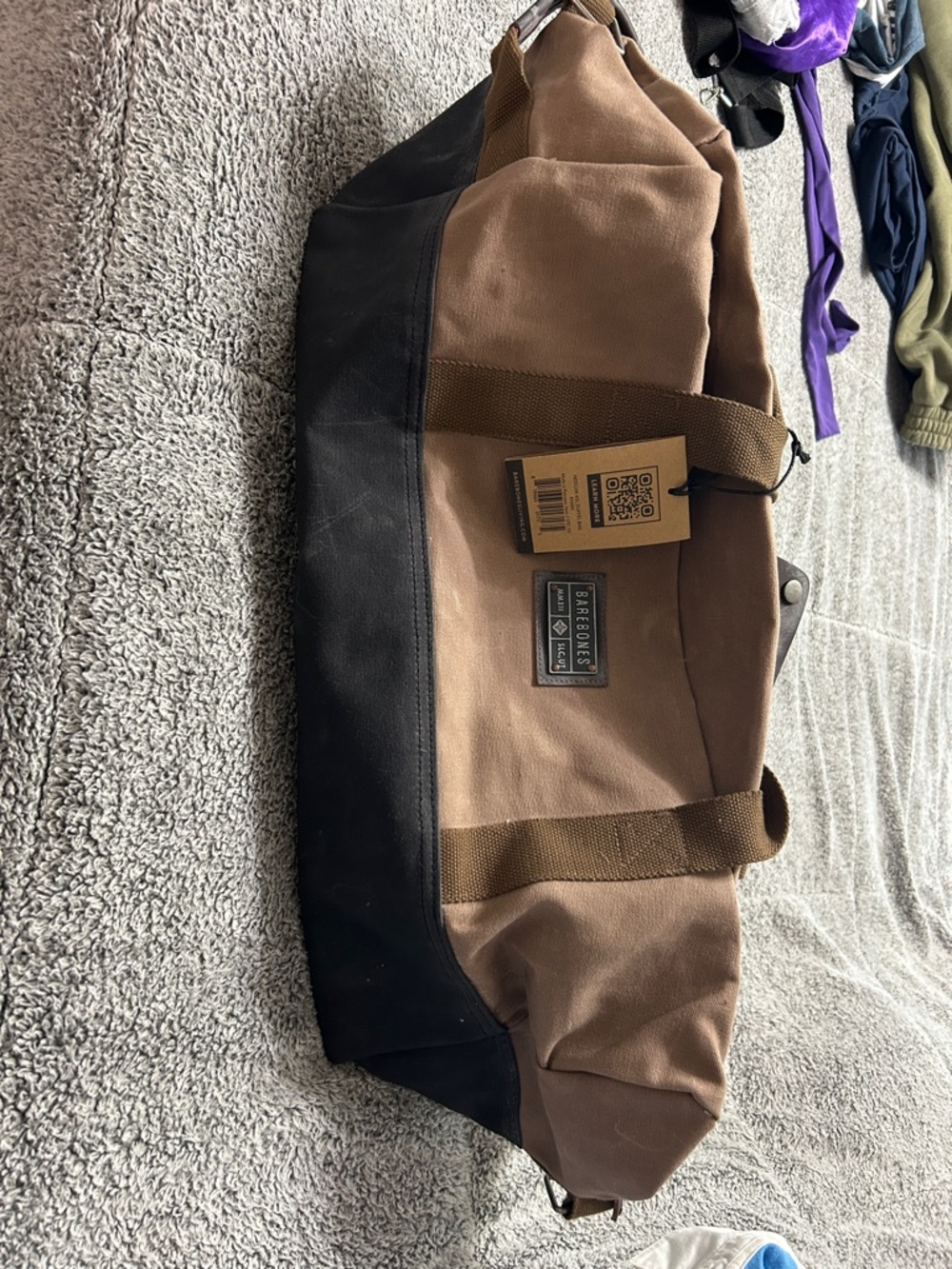 Barebone Brown Canvas Duffel with Black Leather-Style Base